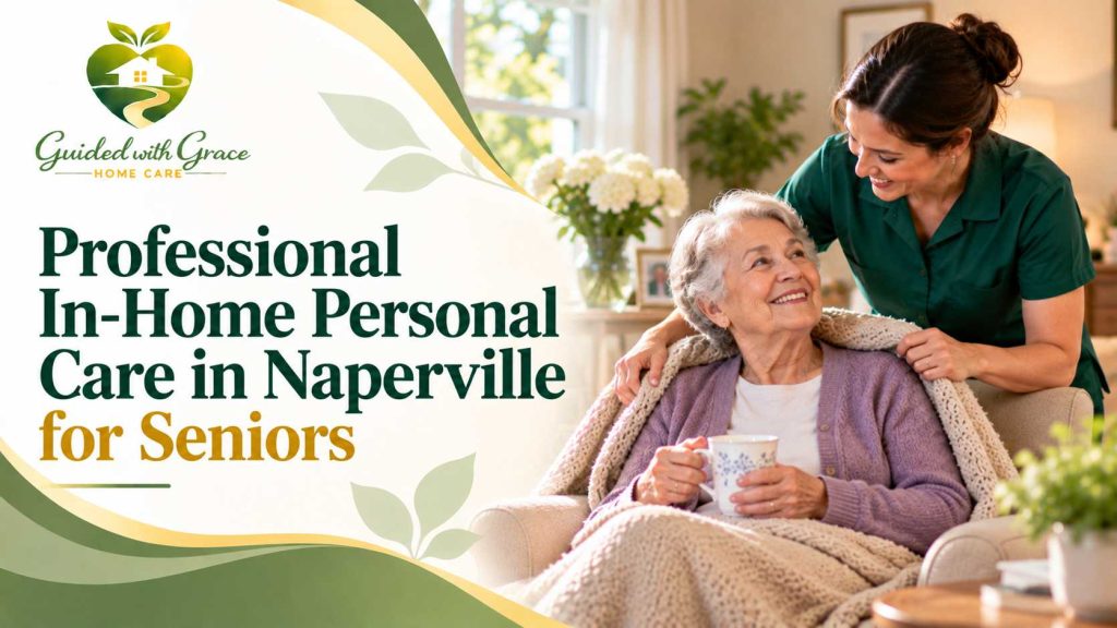 Caregiver helping an elderly man with personal care at home in Naperville